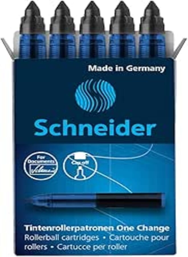 Schneider One Change Rollerball Refill Cartridges. 6mm, Black, Box of 5 (185401)